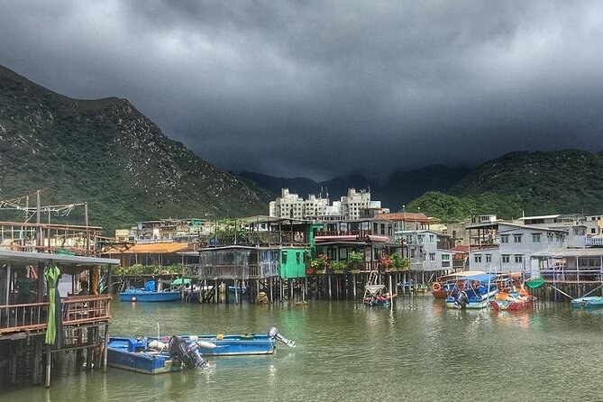 Stilt houses standing over the water at Tai O fishing village on Lantau